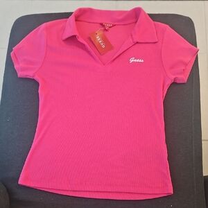 GUESS NWT Women's Pink V-Neck Short Sleeve Top